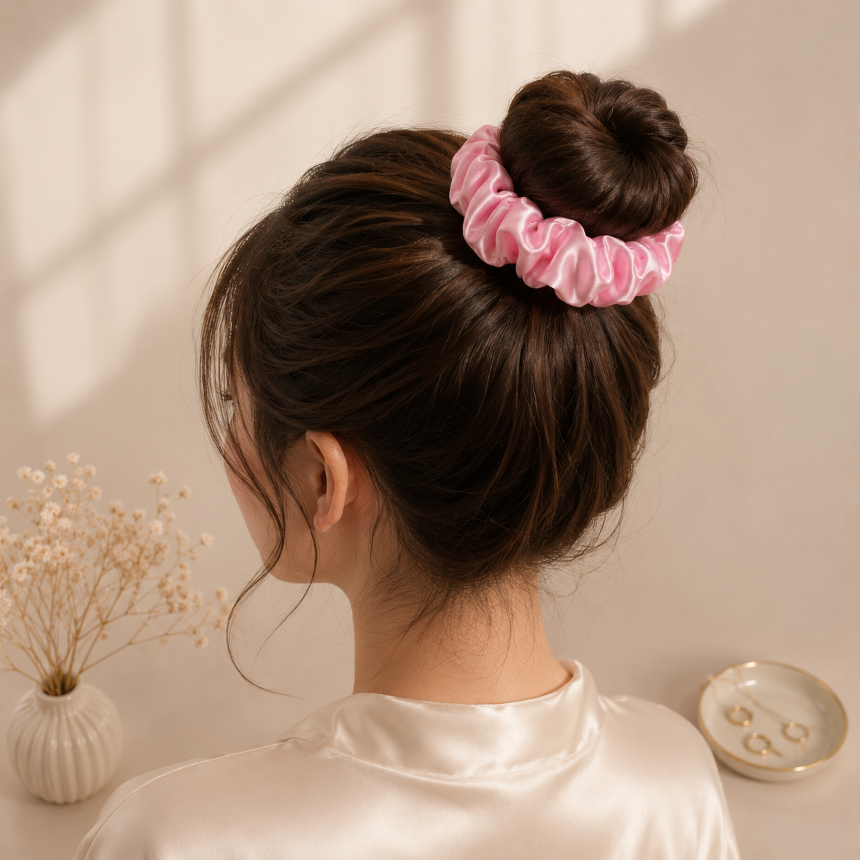 Pink Satin Hair Scrunchie Set (Pack of 4)
