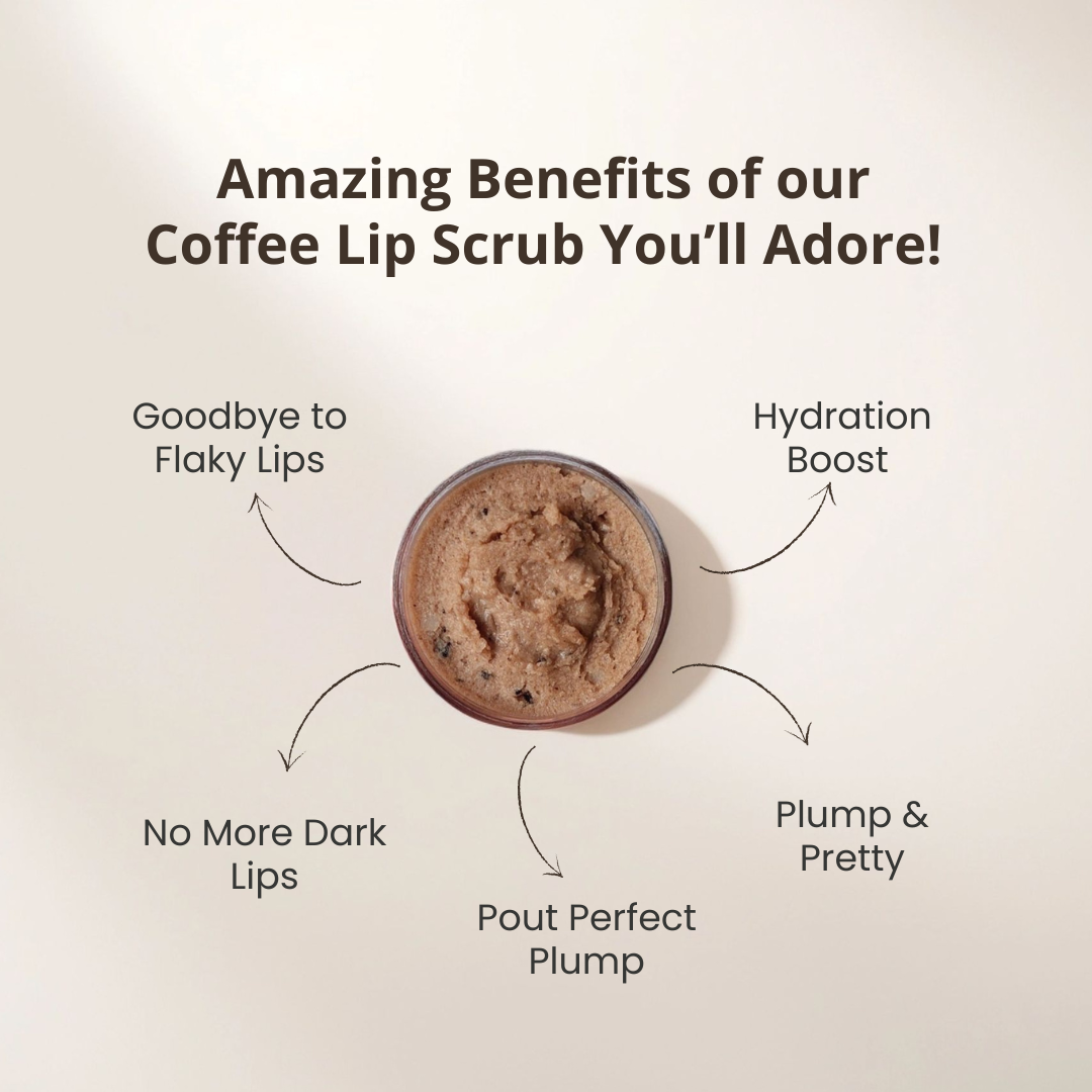 Benefits of organic sugar coffee lip scrub by Auraé Beauty. Goodbye flaky lips, hydrated lips, no more dark lips, pout perfect lips