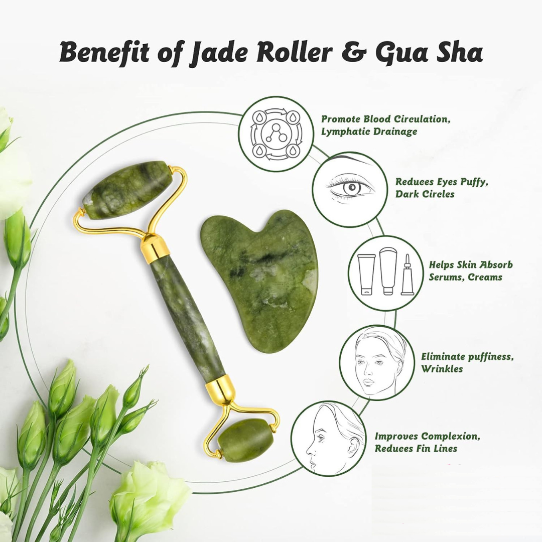 Jade Roller & Gua Sha Set - Facial Massage Tools