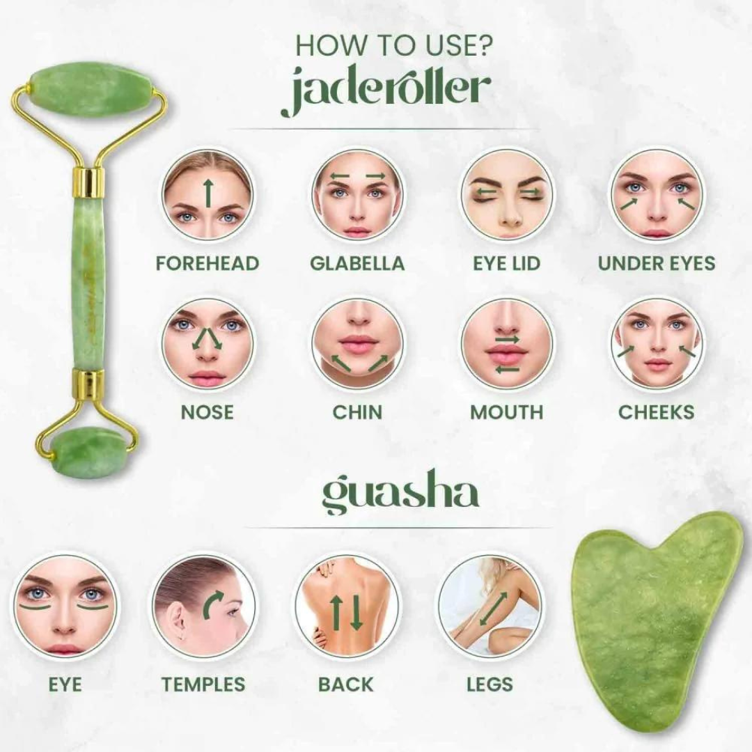 Jade Roller & Gua Sha Set - Facial Massage Tools