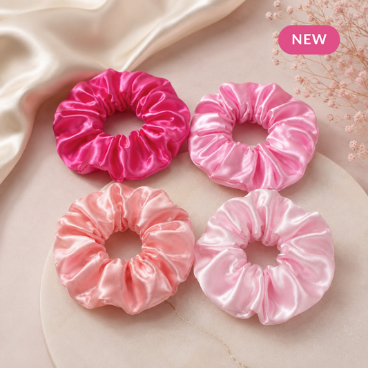 Pink Satin Hair Scrunchie Set (Pack of 4)