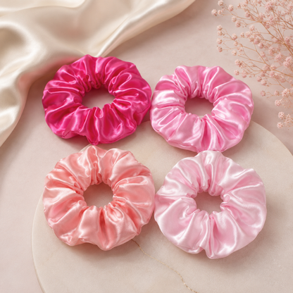Pink Satin Hair Scrunchie Set (Pack of 4)