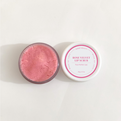 Organic pink velvet lip scrub by Auraé Beauty for pout perfect pink lips