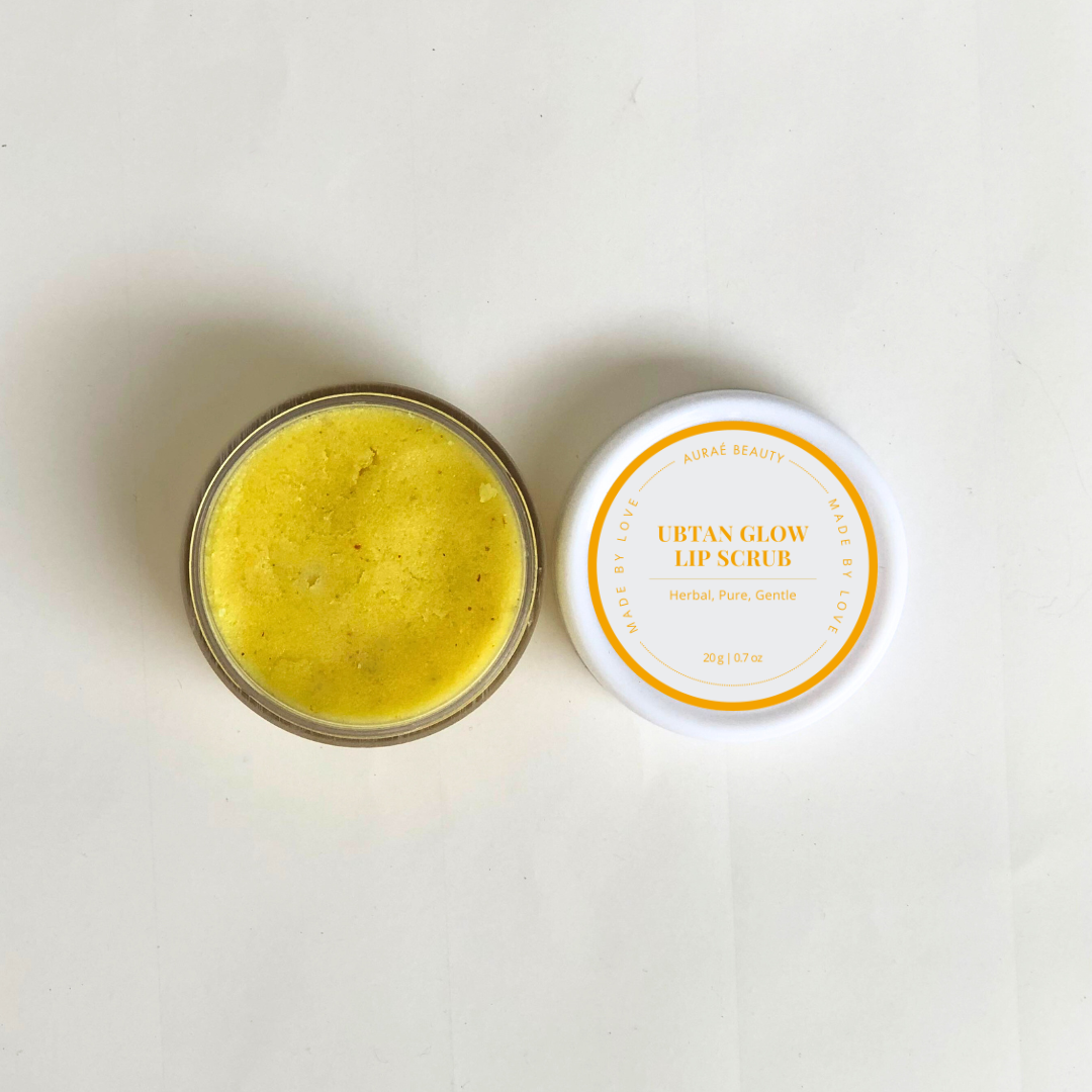 Organic ubtan glow lip scrub by Auraé Beauty for traditional glow