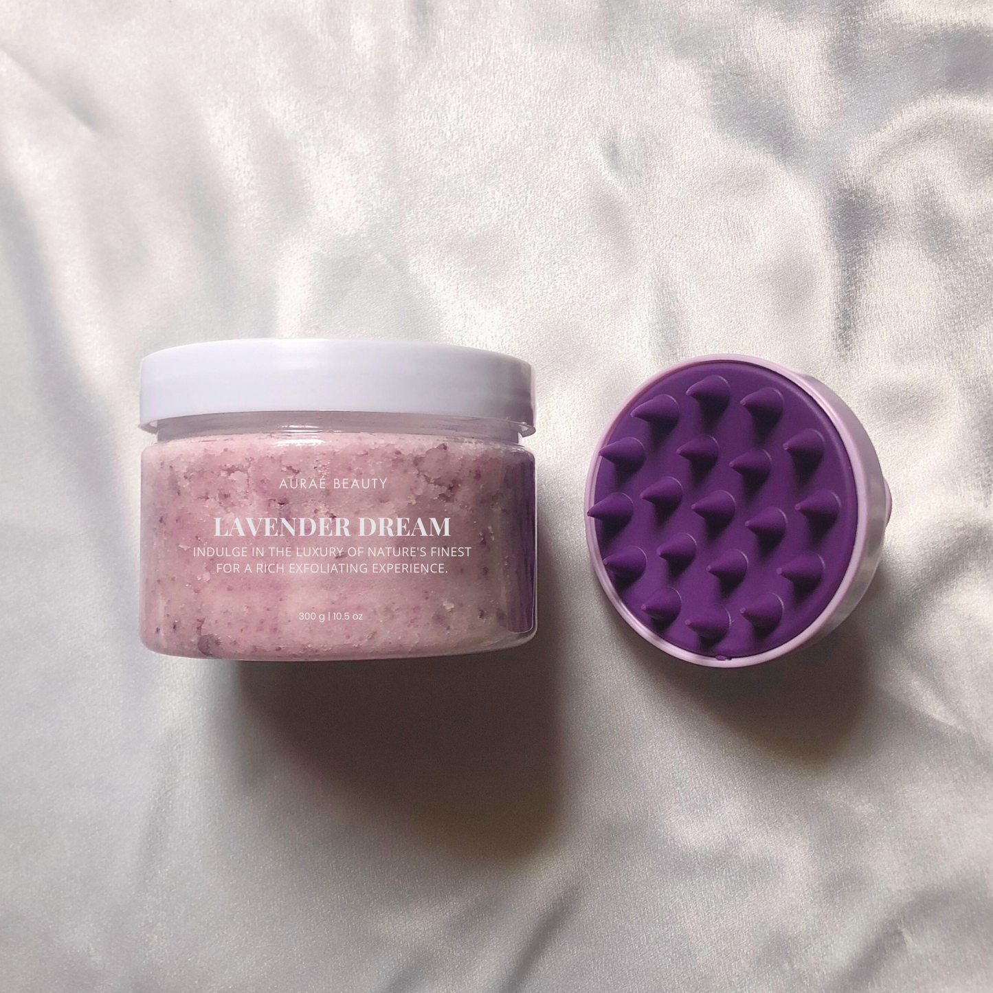 Scalp and skin treat includes lavender dream body scrub by Auraé Beauty and premium scalp massager for a spa like treatment at home