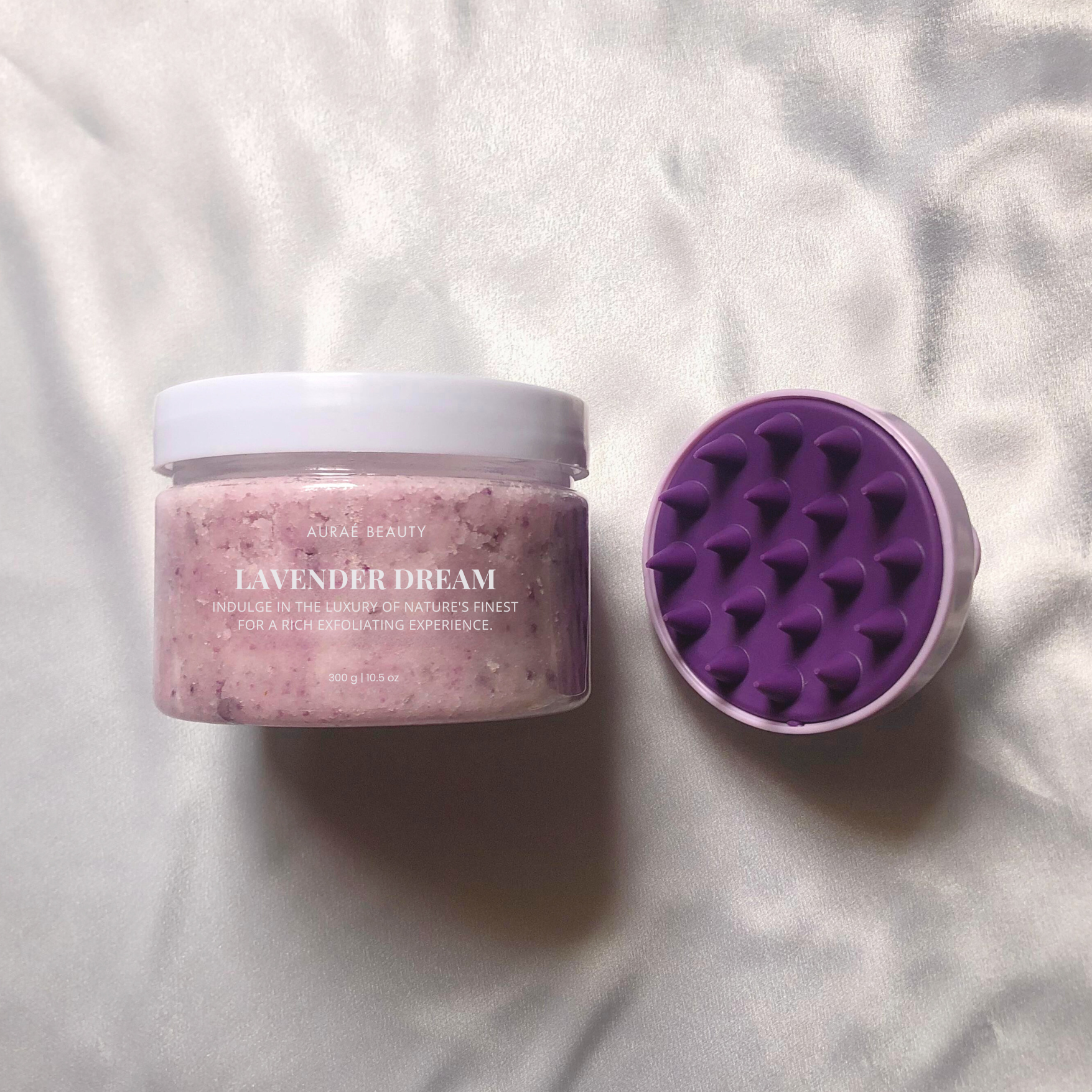 Scalp and skin treat includes lavender dream body scrub by Auraé Beauty and premium scalp massager for a spa like treatment at home