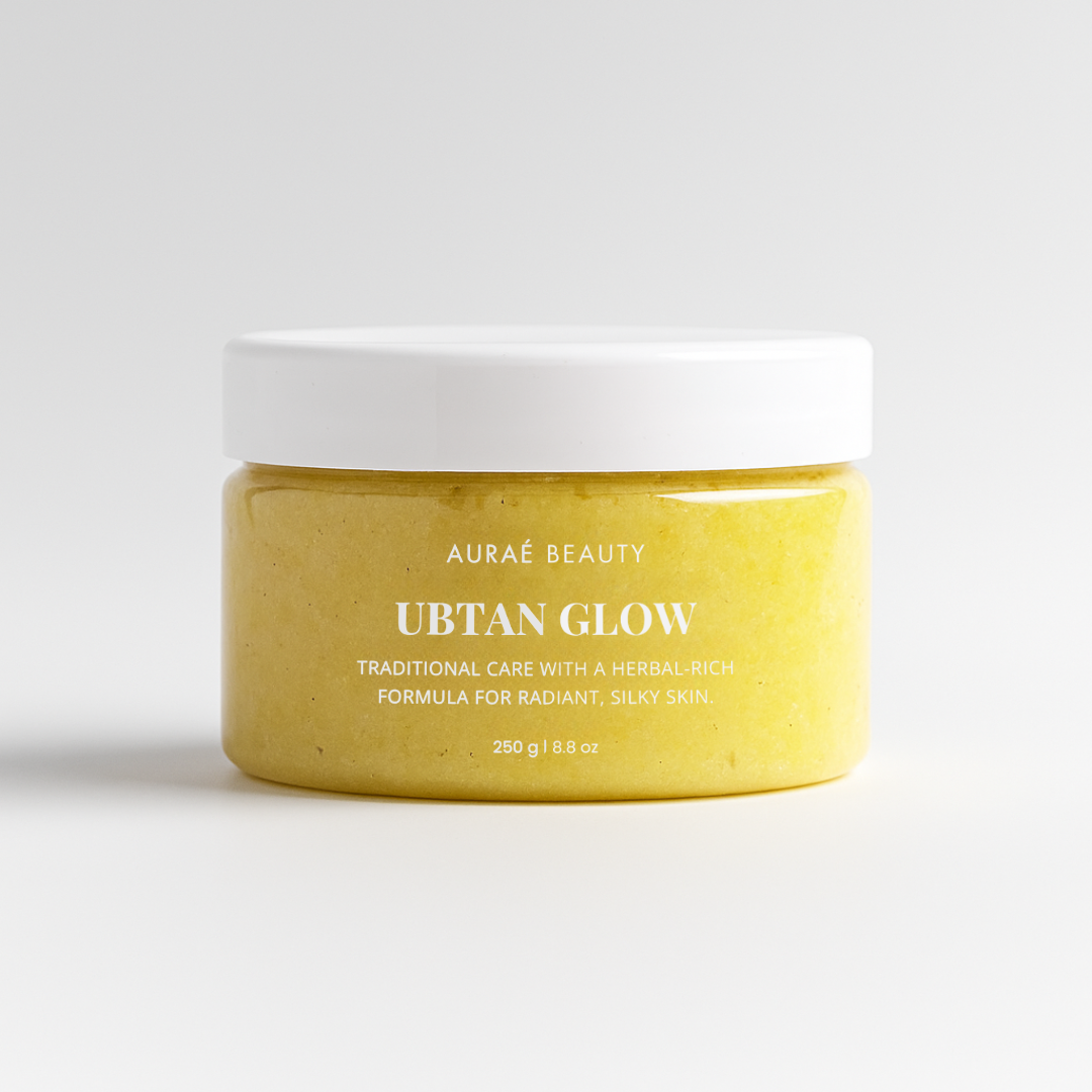 Jar of  Ubtan Glow Body Scrub by Auraé Beauty for desi glow in a modern way