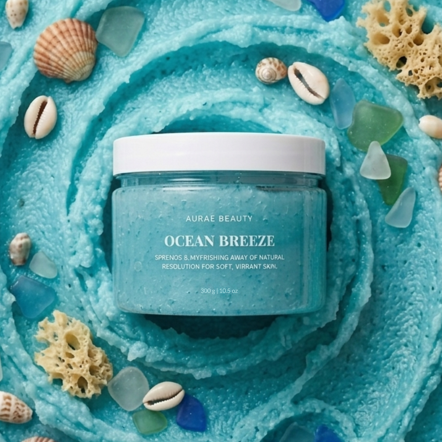 Ocean breeze body scrub by Auraé Beauty, made of 100% organic ingredients. Best for dehydrated, dry skin, ingrown hair and uneven skin tone.