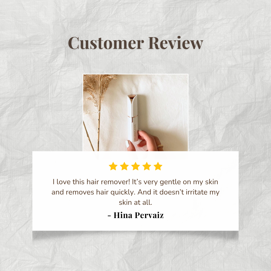 Product review of rechargeable facial hair remover by Auraé Beauty for painless hair removal.
