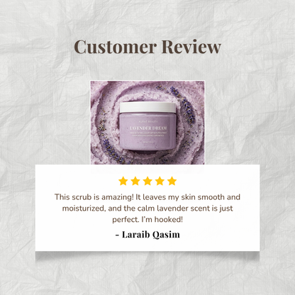 Customer review of lavender dream body scrub by Auraé Beauty. Best for ingrown hair.