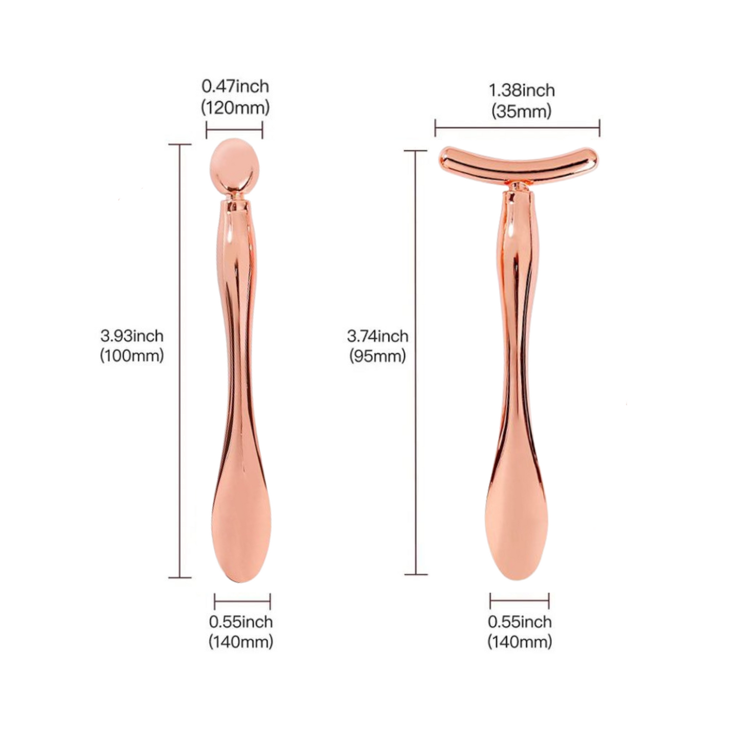 Size information of rose gold metal facial massage tools