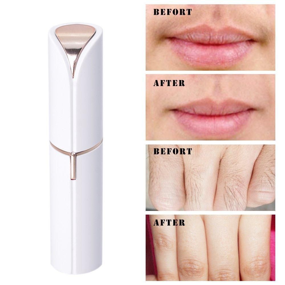 Before and after of using this electric facial hair remover