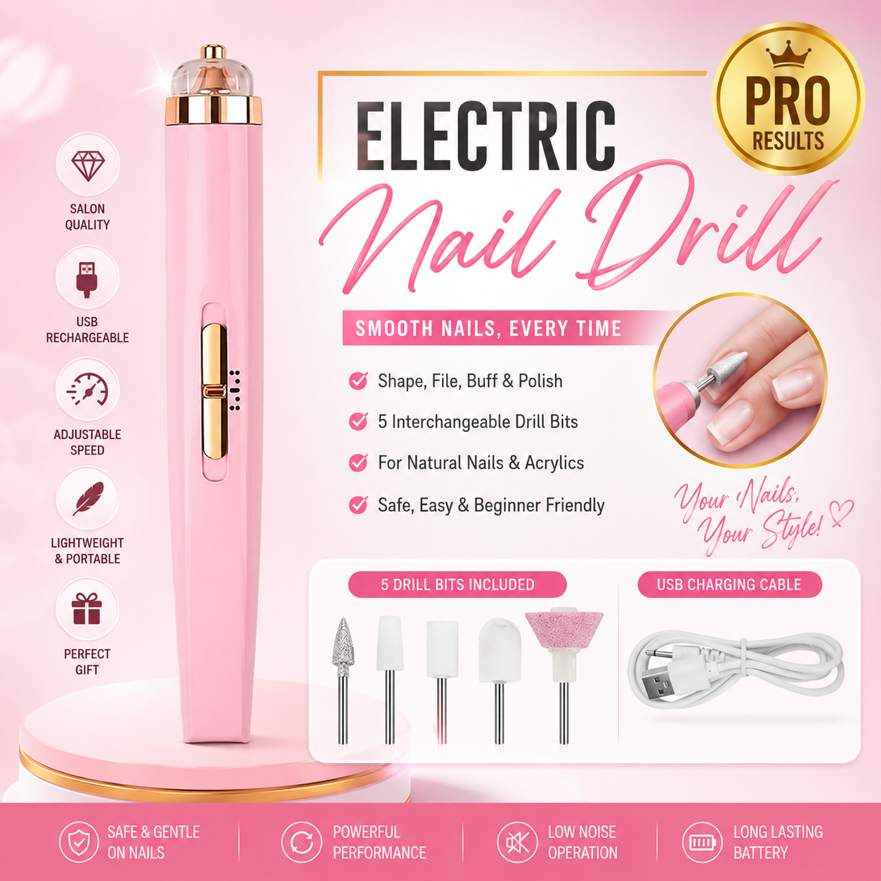 5 in 1 electric nail buffing kit by Auraé Beauty, for professional nail care at home.