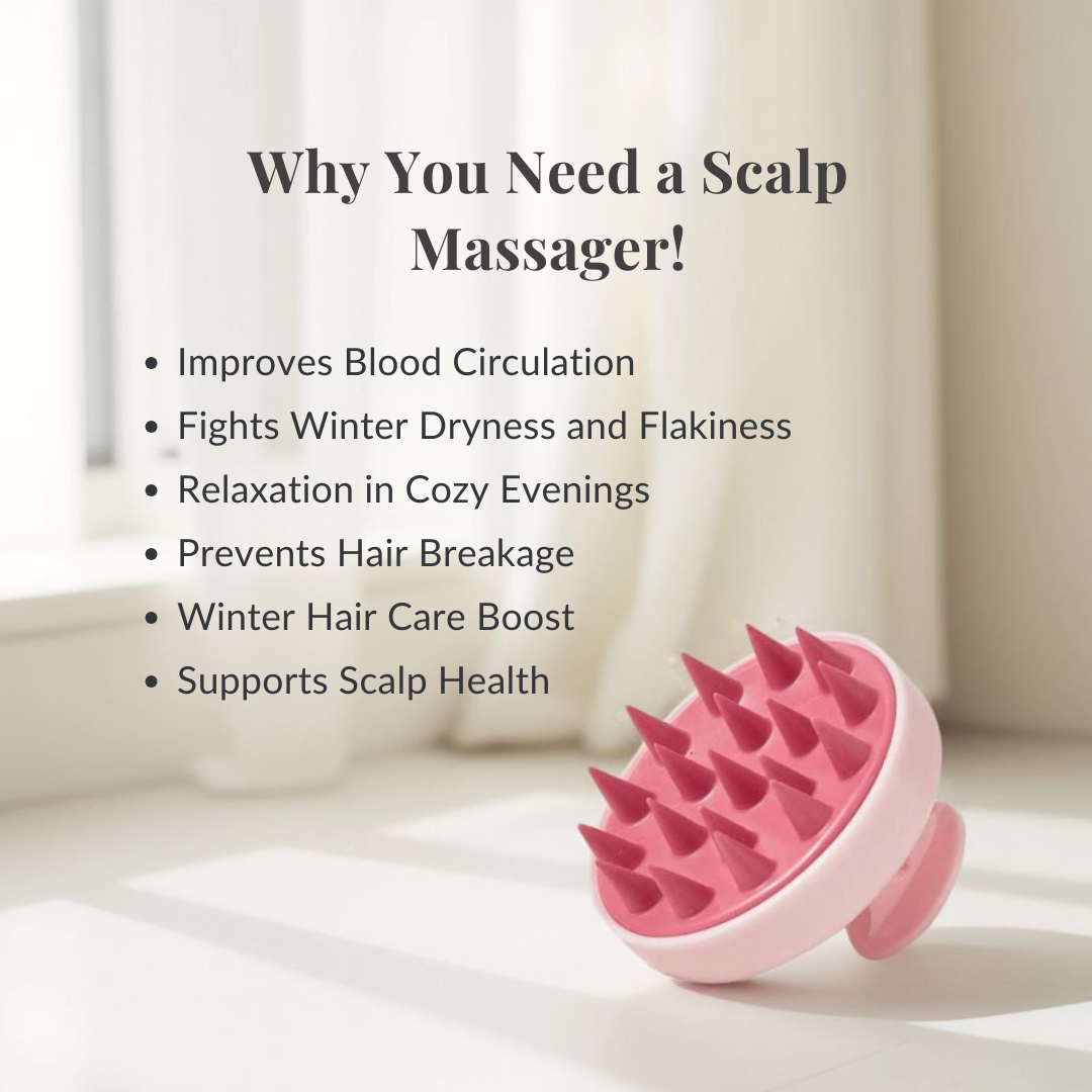 Benefits of premium scalp massager by Auraé Beauty for a relaxing head massage, better oil absorption and blood circulation.