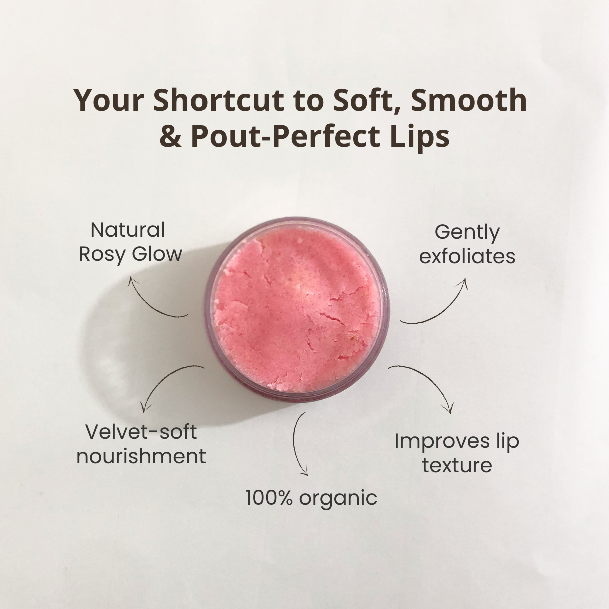 Benefits of organic sugar pink velvet lip scrub by Auraé Beauty. natural rosy glow, gentle exfoliation, velvet-soft nourishment, 100% natural