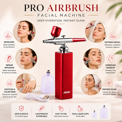 Pro airbrush facial machine by Auraé Beauty for oxygen facial, skincare absorption, professional makeup, and instant glow.
