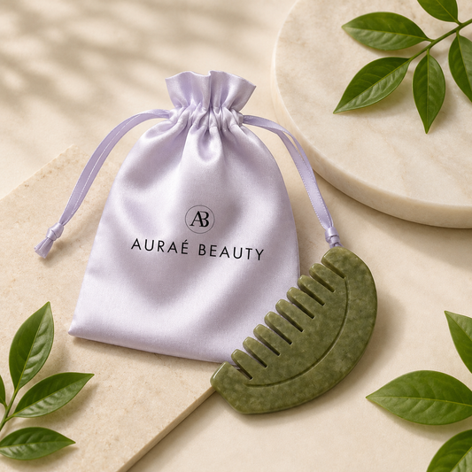 Auraé Beauty's jade gua sha comb for head massage, better blood circulation, improved mental health