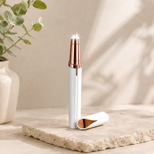 Rechargeable eyebrow hair trimmer by Auraé Beauty for neat eyebrows instantly