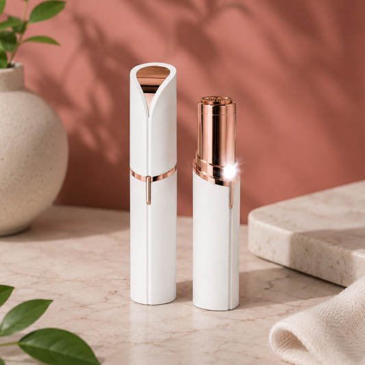 Rechargeable facial hair remover by Auraé Beauty, with a detachable cutter head. Best for facial, chin and forehead hair removal.