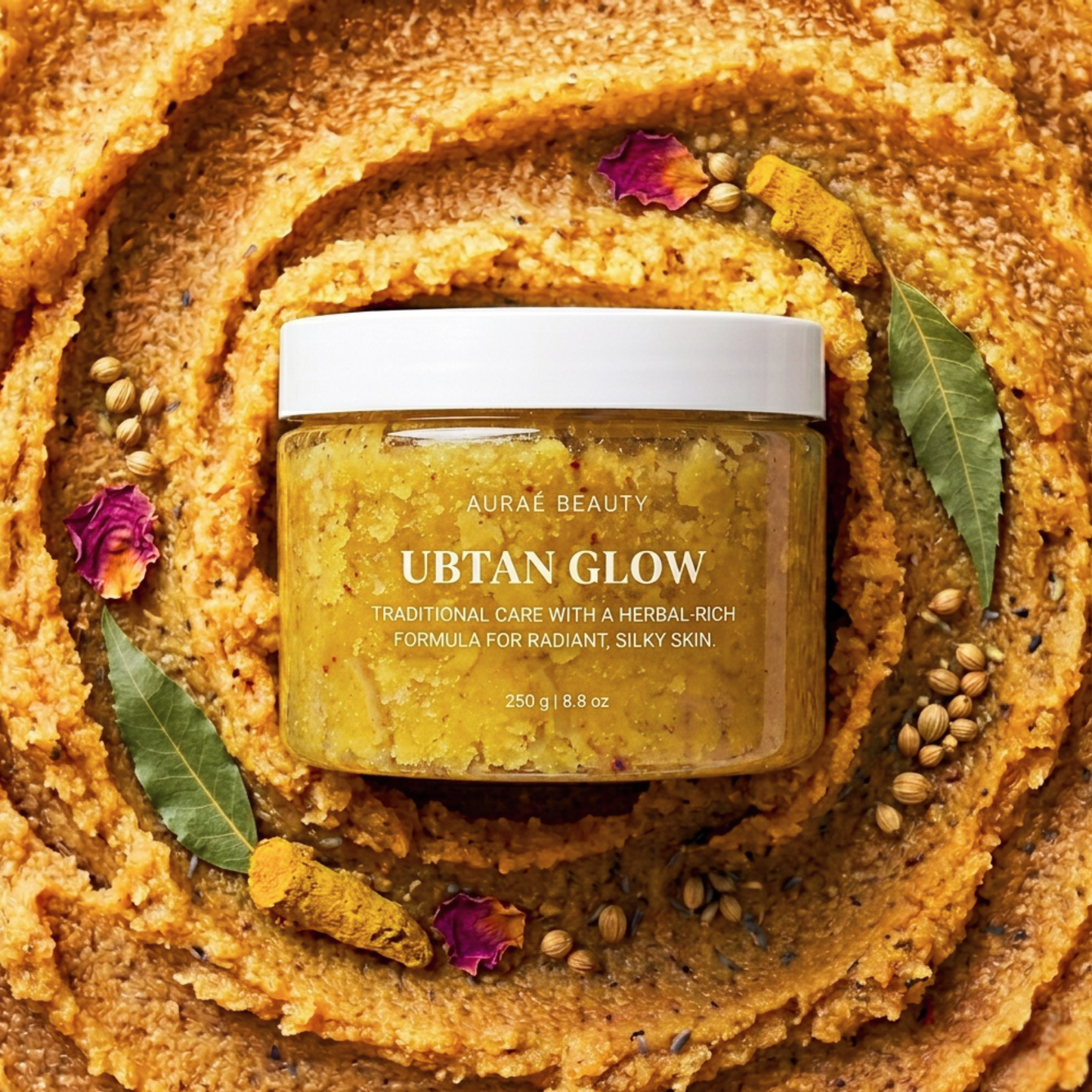 Ubtan Glow Body Scrub by Auraé Beauty, made of herbal and 100% organic ingredients. Best for tan removal and natural glow.