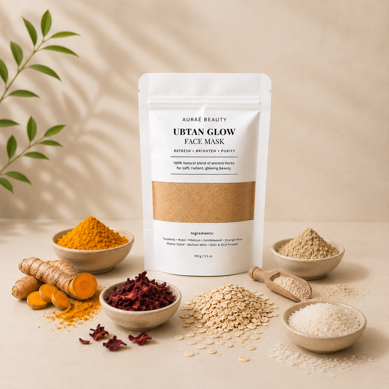 Auraé Beauty Ubtan Glow Face Mask that is made of 100% natural ingredients. It is best for oil control, eliminating dark spots and dullness from the skin, give a visible glow after using one time only.