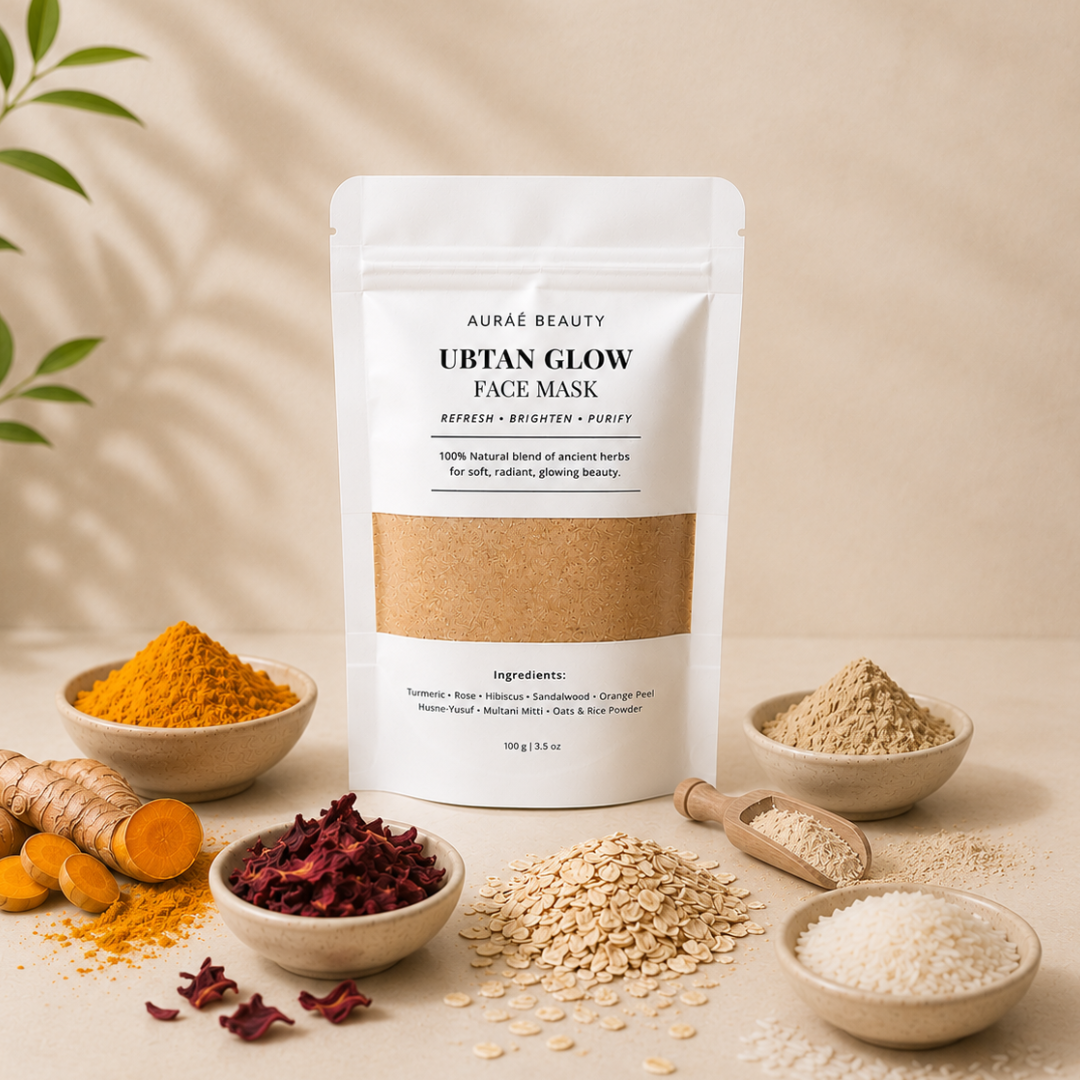 Auraé Beauty Ubtan Glow Face Mask that is made of 100% natural ingredients. It is best for oil control, eliminating dark spots and dullness from the skin, give a visible glow after using one time only.