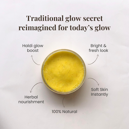 Benefits of Herbal rich formula of ubtan glow body scrub by Auraé Beauty. 100% organic, chemical-free, no side effect. Best for tan removal, smooth and soft skin.
