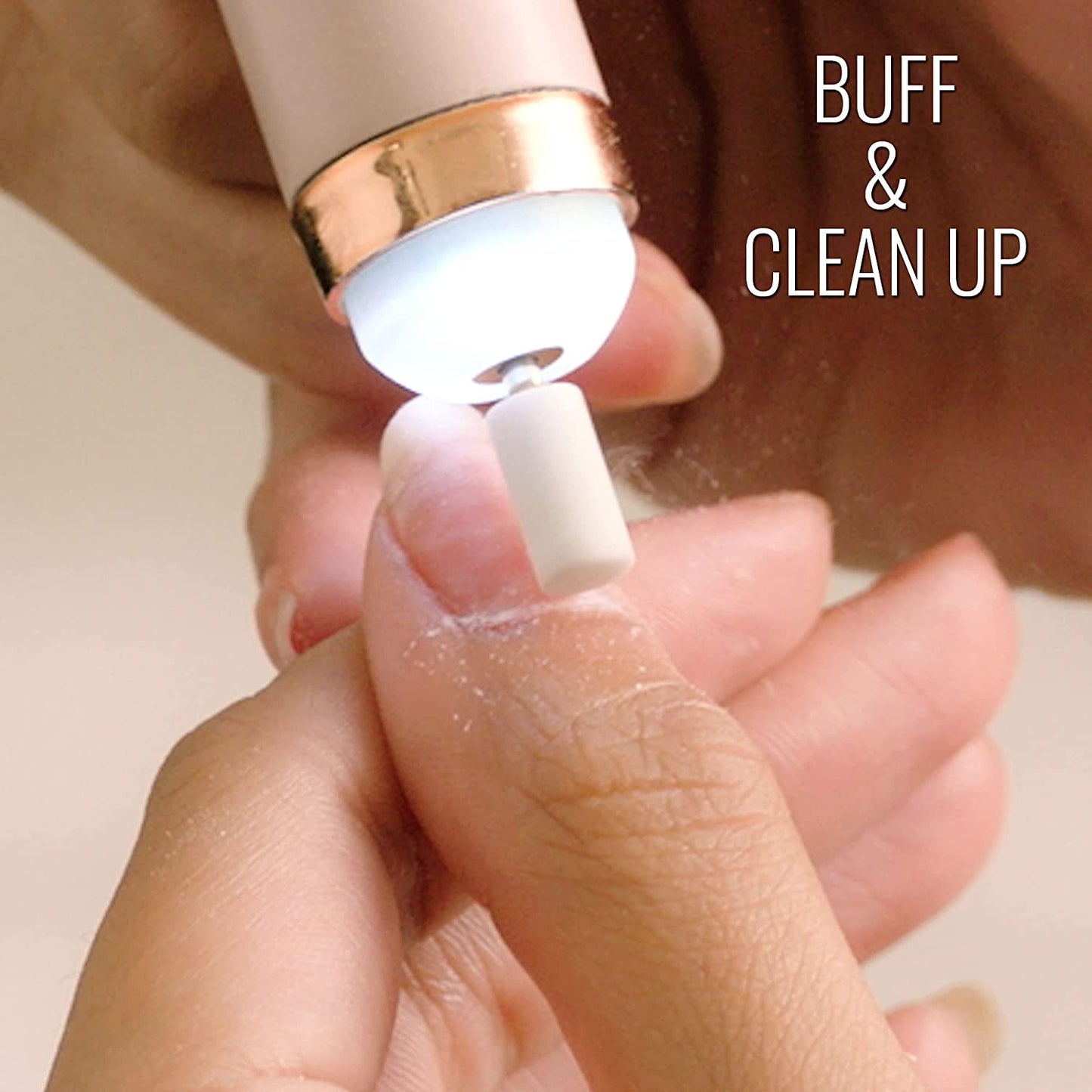 Close up image of Nail buffing by 5 in 1 electric nail buffing kit