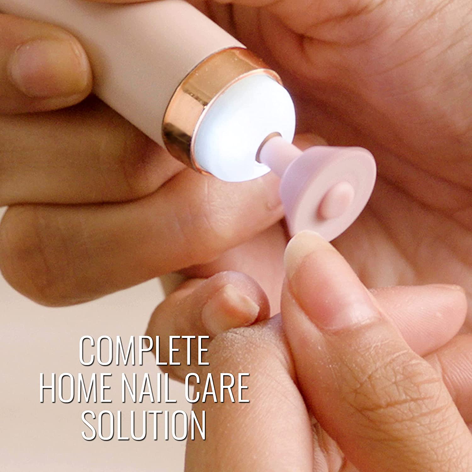 Close up image nails while using the 5 in 1 nail buffing kit